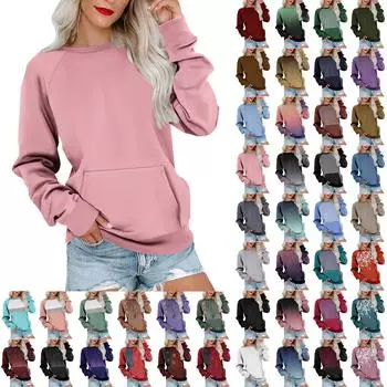 Женская толстовка с длинным рукавом, повседневная, с круглым вырезом, симпатичная, с принтом, легкая толстовка с карманом