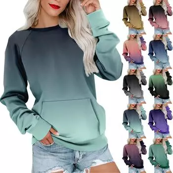 Женская толстовка с длинным рукавом, повседневная, с круглым вырезом, симпатичная, с принтом, легкая толстовка с карманом