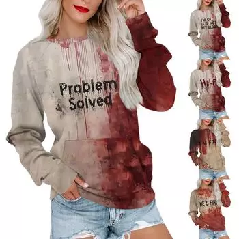 Женская толстовка с длинным рукавом, повседневная, с круглым вырезом, симпатичная, с принтом на Хэллоуин, легкая толстовка с карманом M