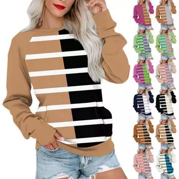 Женская толстовка с длинным рукавом, повседневная, с круглым вырезом, симпатичная, с принтом, легкая толстовка с карманом XL