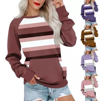 Женская толстовка с длинным рукавом, повседневная, с круглым вырезом, симпатичная, с принтом, легкая толстовка с карманом S