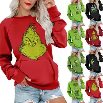 Женская толстовка с длинным рукавом, повседневная, с круглым вырезом, симпатичная, с принтом, легкая толстовка с карманом L чёрный