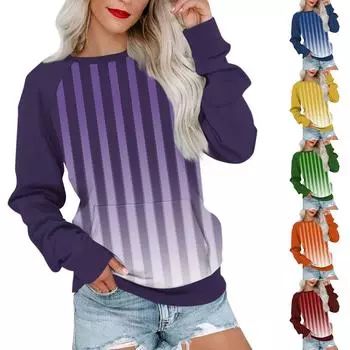 Женская толстовка с длинным рукавом, повседневная, с круглым вырезом, симпатичная, с принтом, легкая толстовка с карманом L