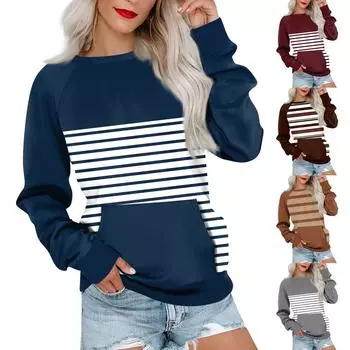 Женская толстовка с длинным рукавом, повседневная, с круглым вырезом, симпатичная, с принтом, легкая толстовка с карманом XL тёмно-синий