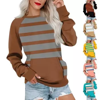 Женская толстовка с длинным рукавом, повседневная, с круглым вырезом, симпатичная, с принтом, легкая толстовка с карманом S хаки