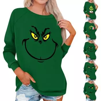 Женская толстовка с длинным рукавом, повседневная, с круглым вырезом, симпатичная, с принтом, легкая толстовка L армия зеленый