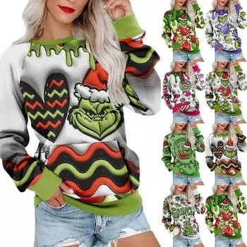 Женская толстовка с длинным рукавом, повседневная, с круглым вырезом, симпатичная, с принтом, легкая толстовка с карманом S