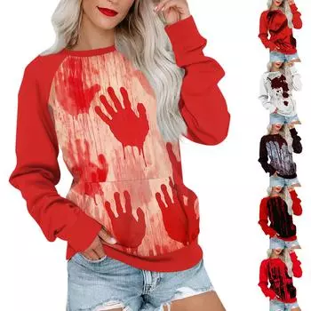 Женская толстовка с длинным рукавом, повседневная, с круглым вырезом, симпатичная, с принтом на Хэллоуин, легкая толстовка с карманом S чёрный