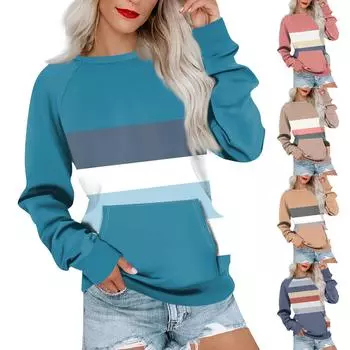 Женская толстовка с длинным рукавом, повседневная, с круглым вырезом, симпатичная, с принтом, легкая толстовка с карманом L синий