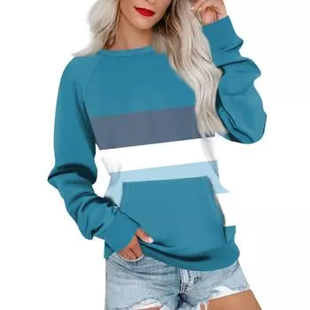 Женская толстовка с длинным рукавом, повседневная, с круглым вырезом, симпатичная, с принтом, легкая толстовка с карманом XL синий