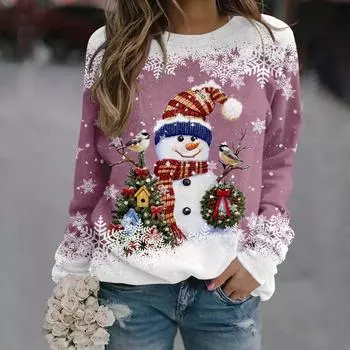 Женская толстовка с длинным рукавом, разноцветная рождественская, обычная, зимняя, бело-голубая, лазурно-белая / черная, градиентная красная толстовка S