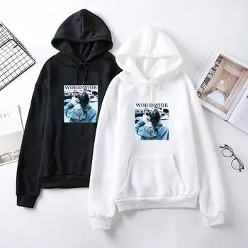 Женская толстовка с длинным рукавом с принтом на осень, свободные повседневные топы с капюшоном XL белый