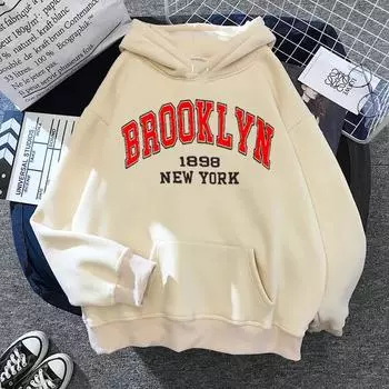 Женская толстовка с длинными рукавами Boston Brooklyn с буквенным принтом, женская мода, пальто, большие толстовки в Нью-Йорке, толстовка, женская женская одежда из Бруклина M
