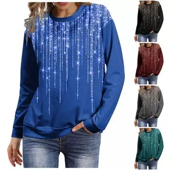 Женская толстовка с длинными рукавами и принтом, футболка с круглым вырезом, верх