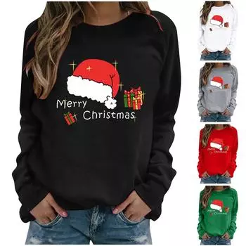 Женская толстовка с длинными рукавами и рождественским принтом, повседневная блузка, пуловер XXXL белый