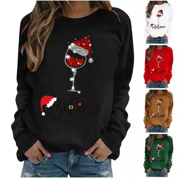 Женская толстовка с длинными рукавами и рождественским принтом, повседневная блузка, пуловер XL чёрный