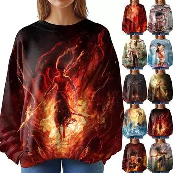 Женская толстовка с длинными рукавами и супер-принтом на весну L чёрный