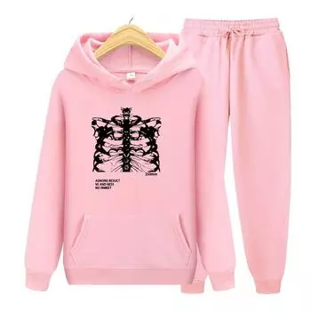 Женская толстовка с длинными рукавами, комплект с карманом и длинным рукавом, уличная одежда, топы Blsack, принт скелета, гранж, готическая толстовка большого размера S