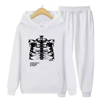 Женская толстовка с длинными рукавами, комплект с карманом и длинным рукавом, уличная одежда, Blsack, принт скелета, гранж, готическая толстовка большого размера S