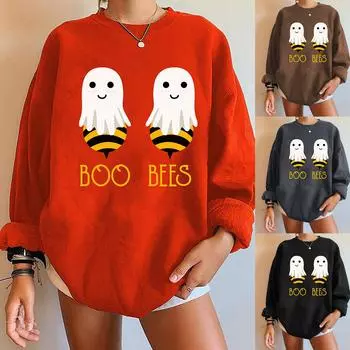Женская толстовка с длинными рукавами на Хэллоуин, женская толстовка с заниженными плечами и длинными рукавами S хаки