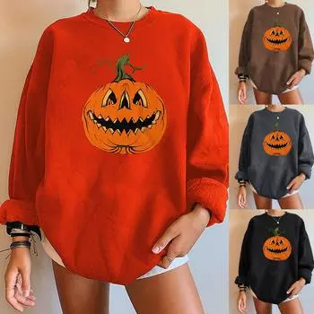 Женская толстовка с длинными рукавами на Хэллоуин, женская толстовка с заниженными плечами и длинными рукавами S чёрный