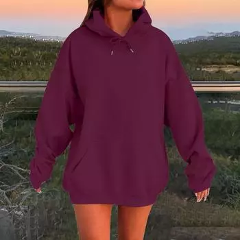 Женская толстовка с длинными рукавами, свободная, с заниженными плечами, с капюшоном, из плюша XXXXXL