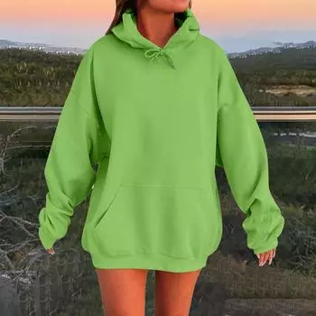 Женская толстовка с длинными рукавами, свободная, с заниженными плечами, с капюшоном, из плюша