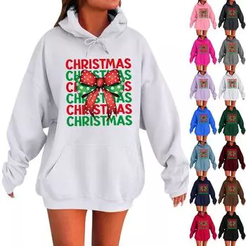 Женская толстовка с длинными рукавами, свободным рукавом, заниженной линией плеч, рождественским принтом, капюшоном и бархатом XXXXXL синий