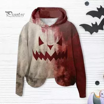 Женская толстовка с капюшоном 3D Bloodstain Print Halloween Vintage Haunted House Cosplay Top Hooded Long Sleeves Loose Hoodie L