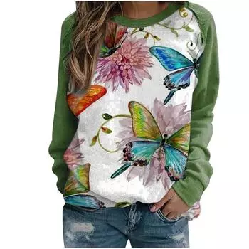 Женская толстовка с капюшоном, 3D цифровая печать, круглый вырез, вставки на плечах, осенне-зимняя женская одежда S