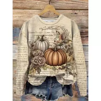Женская толстовка с капюшоном 3D Pumpkin Halloween Print Толстовка Повседневная толстовка с капюшоном O-Neck Женская толстовка Осень Зима Пальто Письмо Sudadera Пуловер S