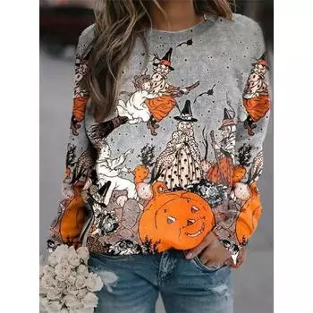 Женская толстовка с капюшоном, элегантная, с круглым вырезом, с 3D-принтом, с длинным рукавом, повседневные спортивные женские пуловеры на осень-зиму S