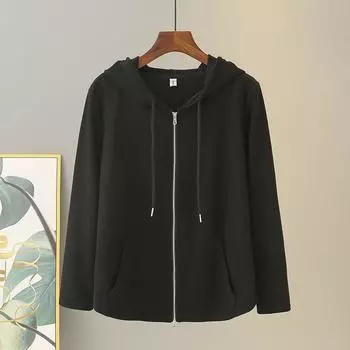 Женская толстовка с капюшоном больших размеров на весну-осень, свободная, повседневная, оверсайз, с длинным рукавом, на молнии, куртки, топы L чёрный