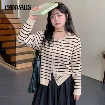 Женская толстовка с капюшоном больших размеров, женские полосатые топы, осенняя вязаная куртка-кардиган XL чёрный