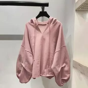 Женская толстовка с капюшоном больших размеров в корейском стиле осень/зима 2024 г.: Свободная однотонная универсальная куртка с длинными рукавами.