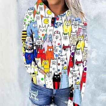 Женская толстовка с капюшоном Cat Cat Series Digital Trend Printed S