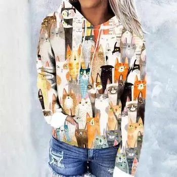 Женская толстовка с капюшоном Cat Cat Series Digital Trend Printed S