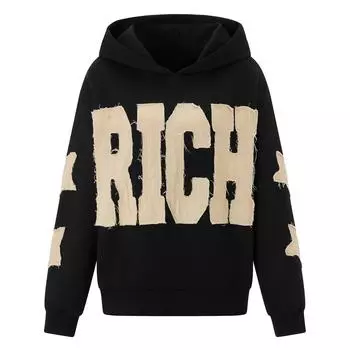 Женская толстовка с капюшоном, длинный рукав, буквы, звезды, свитшот, пуловер, осенние повседневные топы M чёрный