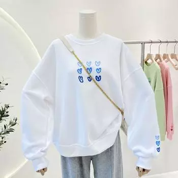 Женская толстовка с капюшоном, длинными рукавами и толстым бархатом, свободные весенние и осенние буквы, толстовка с круглым вырезом для женщин L белый