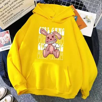 Женская толстовка с капюшоном Girl Gang Broken Rabbit Doll, модная осенняя новая толстовка с капюшоном, теплая флисовая уличная одежда, универсальная винтажная женская толстовка S