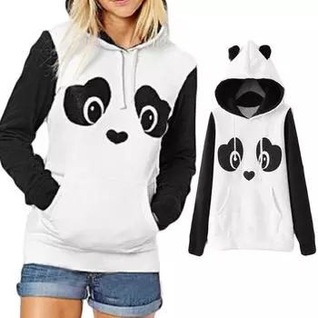 Женская толстовка с капюшоном и длинным рукавом с воротником Panda Heaps M черный белый