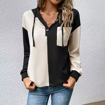 Женская толстовка с капюшоном и длинными рукавами, многоцветная, тонкая, повседневная, удобная, для поездок на работу XL чёрный