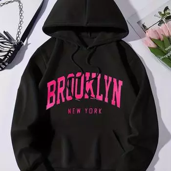 Женская толстовка с капюшоном и карманом кенгуру с буквенным принтом и длинными рукавами на шнуровке, толстовка XS белый