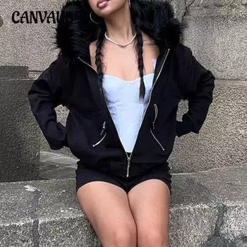 Женская толстовка с капюшоном и карманом на молнии в стиле ретро, свободный повседневный кардиган Spice Girls в стиле пэчворк S чёрный