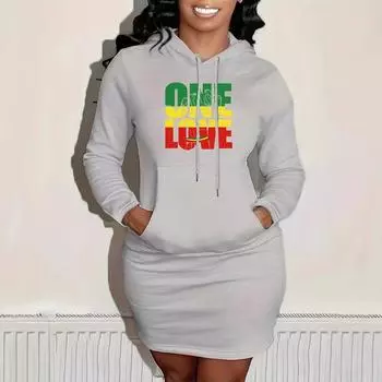 «Женская толстовка с капюшоном и карманом на завязке из европейской и американской коллекции осень/зима 2024 года» green, yellow, and red letters, L серый