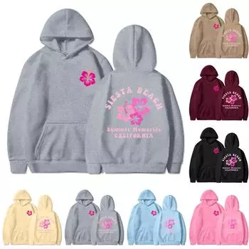 Женская толстовка с капюшоном и круглым вырезом, длинными рукавами и цветочным принтом L чёрный