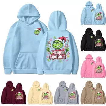 Женская толстовка с капюшоном и круглым вырезом, длинными рукавами и рождественским принтом L