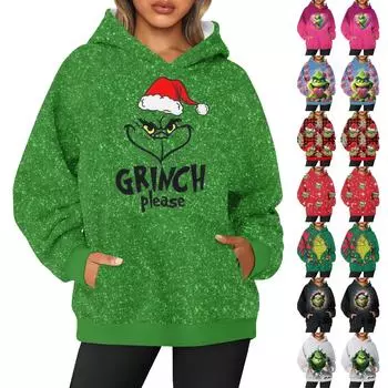 Женская толстовка с капюшоном и круглым вырезом, длинными рукавами и цветочным принтом L зелёный