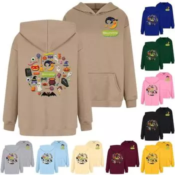 Женская толстовка с капюшоном и круглым вырезом, длинными рукавами и принтом «Хэллоуин» S