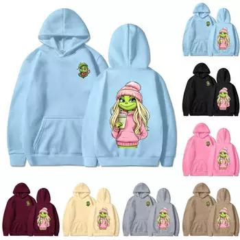 Женская толстовка с капюшоном и круглым вырезом, длинными рукавами и рождественским принтом L